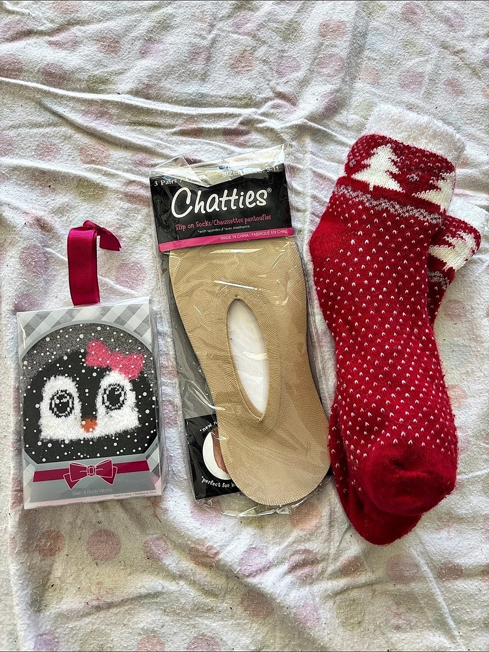 Chatties Slip on Socks / Foot Liners 3-Pack Red & Beige
